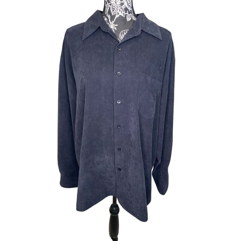 Bruno Black Sueded Microfiber Button Up Shirt Vintage Soft Relaxed Business